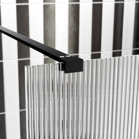 AJAX107556 Ajax Reni Black 8mm Fluted Glass Wetroom Panel Support Arm