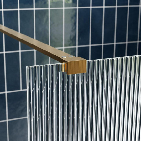 AJAX107580 Ajax Reni Brushed Brass 8mm Fluted Glass Wetroom Panel Support Arm