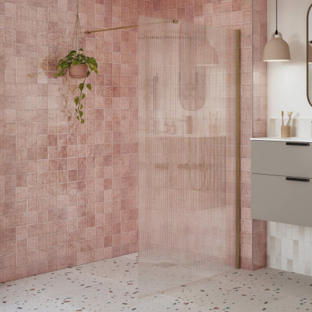 Ajax Reni Brushed Bronze 8mm Fluted Glass 800mm Wetroom Panel