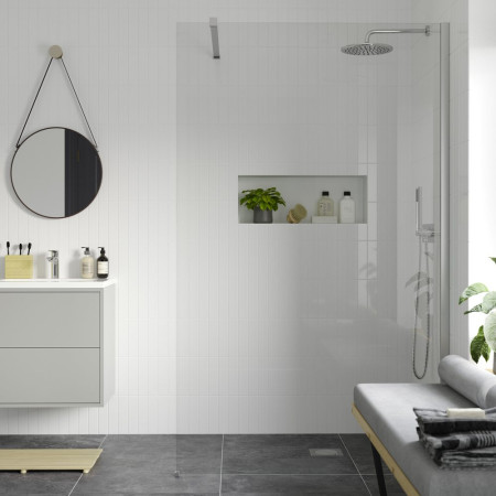 AJAX107518 Ajax Reni Chrome 8mm Clear Glass Wetroom Panel Lifestyle
