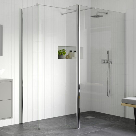 AJAX107519 Ajax Reni Chrome 8mm Clear Glass 1200mm Wetroom Panel with Splash Panels