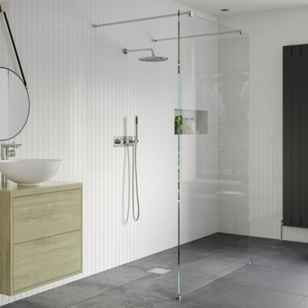 AJAX108936 Ajax Reni Chrome 8mm Clear Glass 1100mm Wetroom Panel Side View
