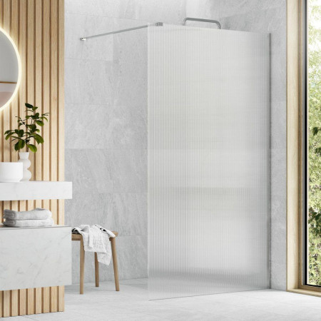AJAX107531 Ajax Reni Chrome 8mm Fluted Glass 800mm Wetroom Panel