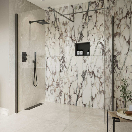 AJAX117142 Ajax Reni Gunmetal 8mm Clear Glass 900mm Wetroom Panel with Side Panel