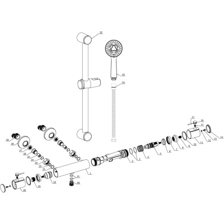 AJAX105587 Ajax Riby Cool Touch Chrome Thermostatic Bar Mixer Shower Spares Drawing