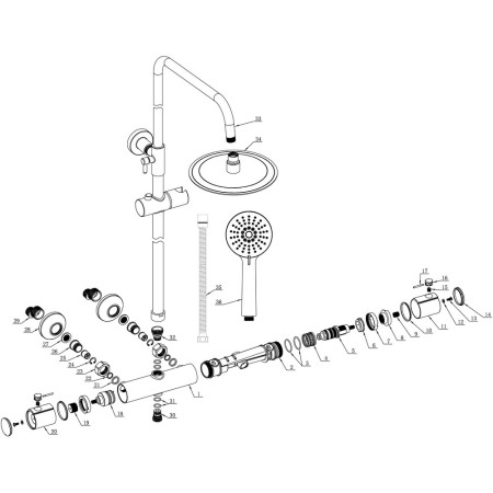 AJAX105830 Ajax Riby Cool Touch Chrome Thermostatic Mixer Shower with Overhead Kit Spares Drawing