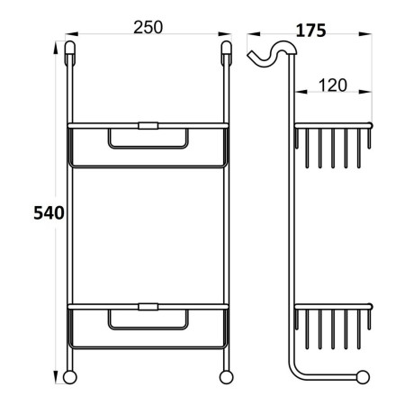 AJAX101700 Ajax Riseholme Chrome Two Tier Shower Basket Line Drawing