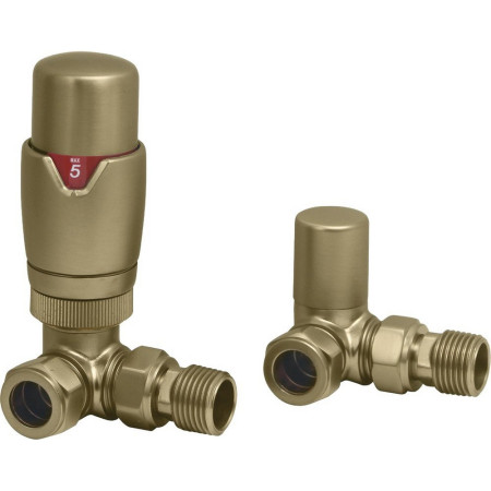 Ajax Round Brushed Brass Corner Thermostatic Radiator Valves