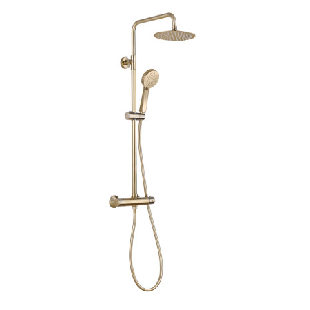 Ajax Round Brushed Brass Thermostatic Bar Mixer Shower with Riser Kit