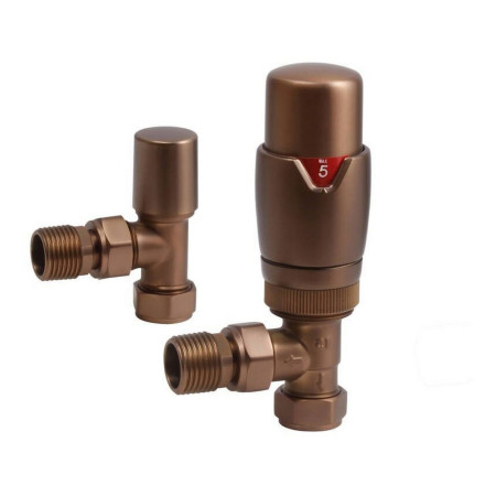 Ajax Round Brushed Bronze Angled Thermostatic Radiator Valves