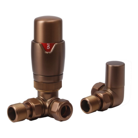 Ajax Round Brushed Bronze Corner Thermostatic Radiator Valves