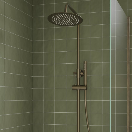 AJAX108999 Ajax Round Brushed Bronze Thermostatic Bar Mixer Shower with Riser Kit Lifestyle