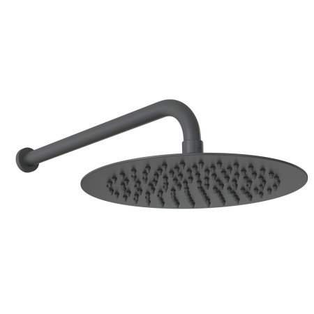 AJAX106792 Ajax Round Matt Black 200mm Stainless Steel Showerhead with a Shower Arm