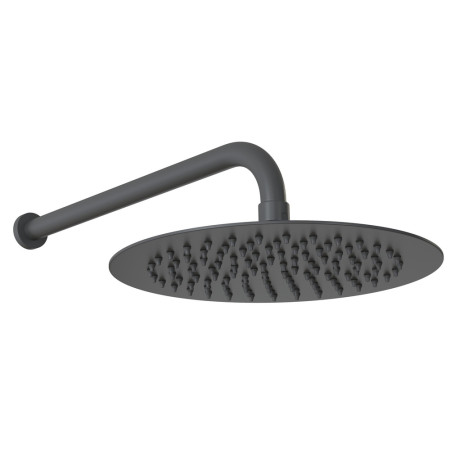 AJAX106793 Ajax Round Matt Black 250mm Stainless Steel Showerhead with a Shower Arm