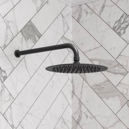 AJAX106793 Ajax Round Matt Black 250mm Stainless Steel Showerhead Lifestyle