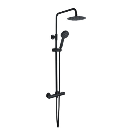 Ajax Round Matt Black Thermostatic Bar Mixer Shower with Riser Kit