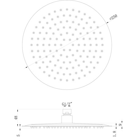 AJAX106554 Ajax Rounded Brushed Brass 250mm Fixed Showerhead (3)