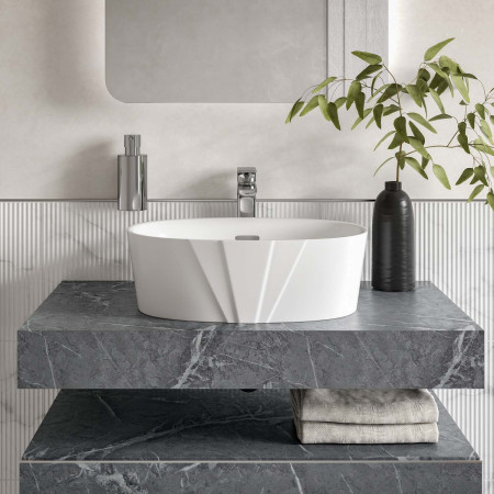 AJAX109921 Ajax Roxby White Resin 460mm Countertop Basin Lifestyle