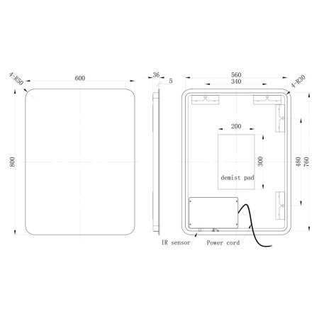 AJAX106256 Ajax Sanctuary 800 x 600mm Back Lit LED Bathroom Mirror (4)