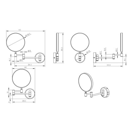 AJAX107592 Ajax Sibsey Chrome Rounded Cosmetic Mirror Line Drawing