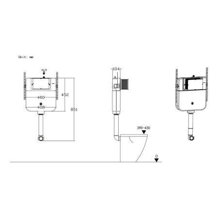 AJAX109017 Ajax Slimline Concealed Cistern Line Drawing