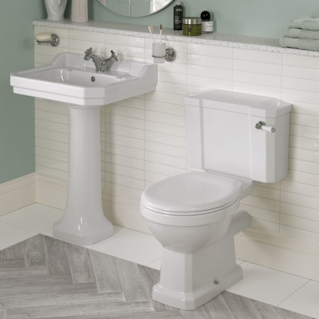 AJAX1899 Ajax Somerby Close Coupled WC with White Ash Seat and Chrome Fittings with a Basin