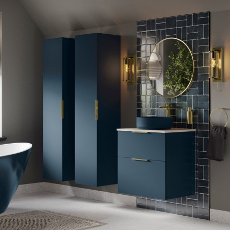 AJAX106987 Ajax Somercotes Matt Deep Blue Wall Hung 815mm Vanity Unit and Basin Lifestyle