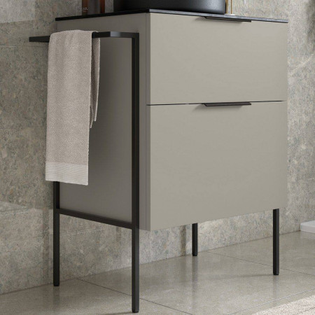 AJAX104068 Ajax Somercotes Matt Latte Wall Hung 610mm Vanity Unit and 1TH Basin Lifestyle