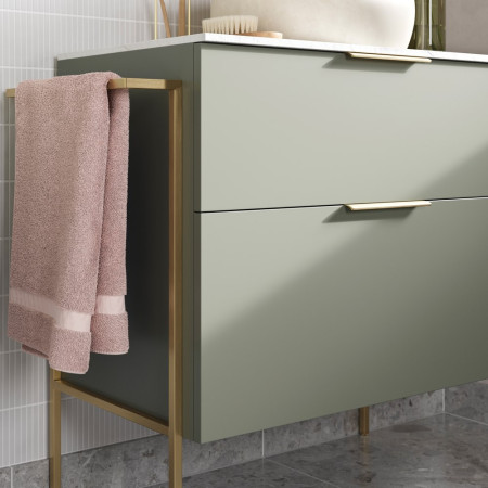 AJAX106973 Ajax Somercotes Matt Olive Green Wall Hung 815mm Vanity Unit and Basin with Floor Standing Frame