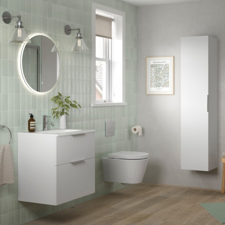 AJAX106981 Ajax Somercotes Matt White Wall Hung 815mm Vanity Unit and Basin Lifestyle