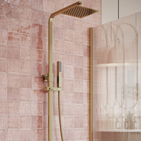 AJAX109000 Ajax Hedon Square Brushed Bronze Thermostatic Bar Mixer Shower with Riser Kit Lifestyle