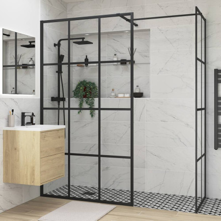 AJAX105886 Ajax Hedon Square Matt Black Thermostatic Bar Mixer Shower with Riser Kit Lifestyle
