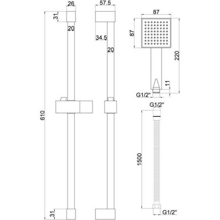 AJAX108089 Ajax Square Two Outlet Concealed Shower Pack Line (3)