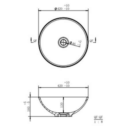 AJAX104935 Ajax Swallow 410mm Round Ceramic Countertop Basin Line Drawing