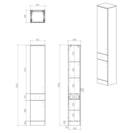 AJAX116164 Ajax Tealby Gloss White 300mm Bathroom Tall Storage Unit Dimensions