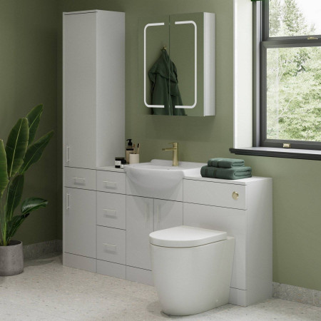 AJAX116164 Ajax Tealby Gloss White 300mm Bathroom Tall Storage Unit Lifestyle