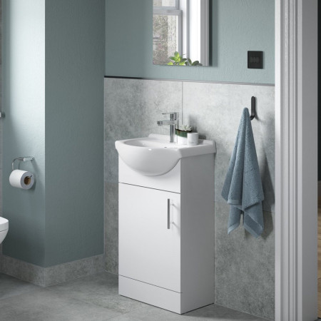 AJAX102954 Ajax Tealby Gloss White 450mm Vanity Unit with Basin Lifestyle