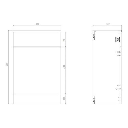 AJAX102952 Ajax Tealby Gloss White 500mm WC Unit Line Drawing