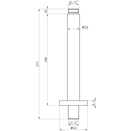 AJAX111551 Ajax Thrunscoe Brushed Bronze Round 180mm Ceiling Mounted Shower Arm Line Drawing