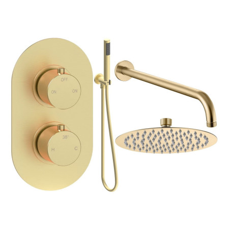 Ajax Thrunscoe Brushed Brass Thermostatic Shower Valve with Fixed Head and Handset