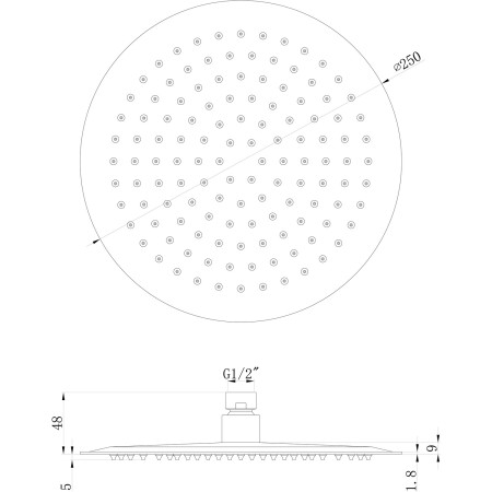 AJAX111556 Ajax Thrunscoe Brushed Bronze 250mm Stainless Steel Shower Head Line Drawing