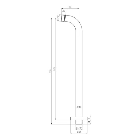 AJAX111557 Ajax Thrunscoe Brushed Bronze Round 320mm Wall Mounted Shower Arm Line Drawing