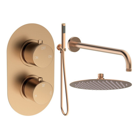 Ajax Thrunscoe Brushed Bronze Thermostatic Shower Valve with Fixed Head and Handset