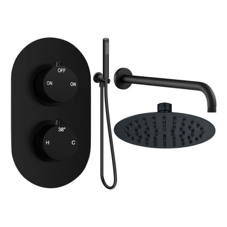 Ajax Thrunscoe Matt Black Thermostatic Shower Valve with Fixed Head and Handset