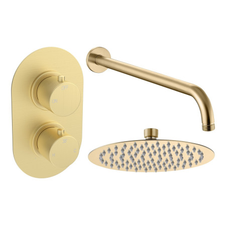 Ajax Thrunscoe Round Shower Valve and Fixed Shower Head in Brushed Brass