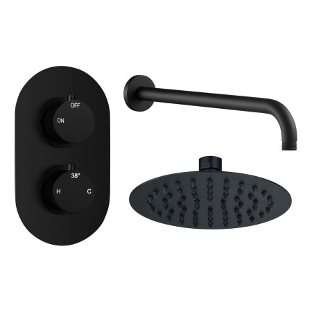 Ajax Thrunscoe Round Shower Valve and Fixed Shower Head in Matt Black
