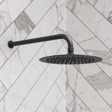 AJAX111580 Ajax Thrunscoe Round Shower Valve and Fixed Shower Head in Matt Black Lifestyle