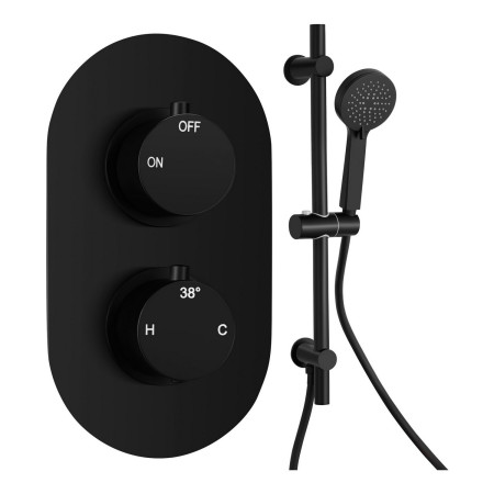 Ajax Thrunscoe Round Shower Valve and Riser Kit in Matt Black