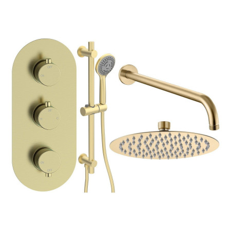 Ajax Thrunscoe Round Two Outlet Shower Set in Brushed Brass