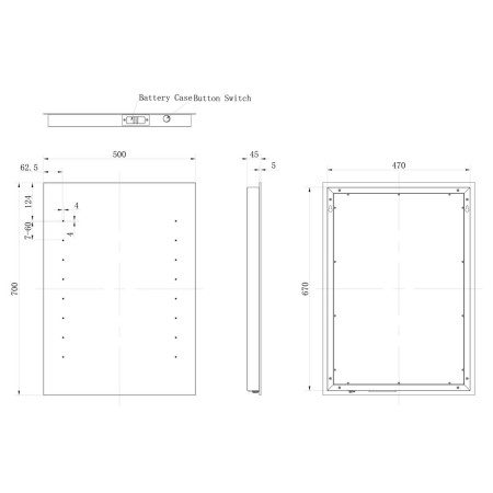 AJAX106249 Ajax Timberley 700 x 500mm LED Battery Operated Bathroom Mirror Line Drawing